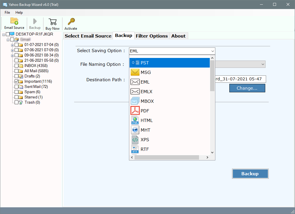 export yahoo mail to eml