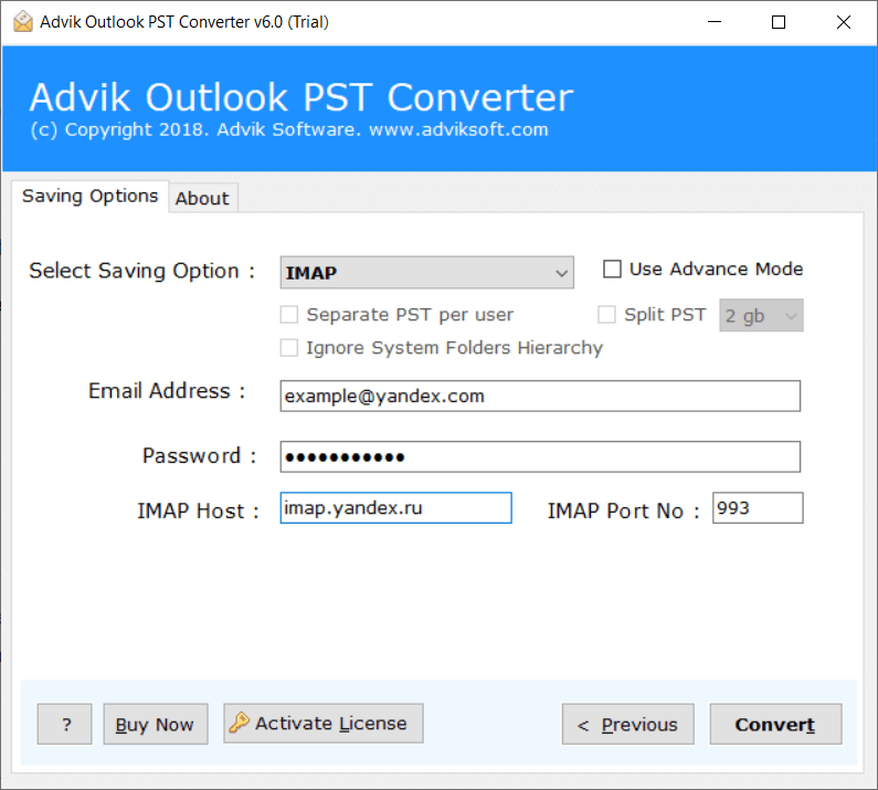 import pst to yandex mail