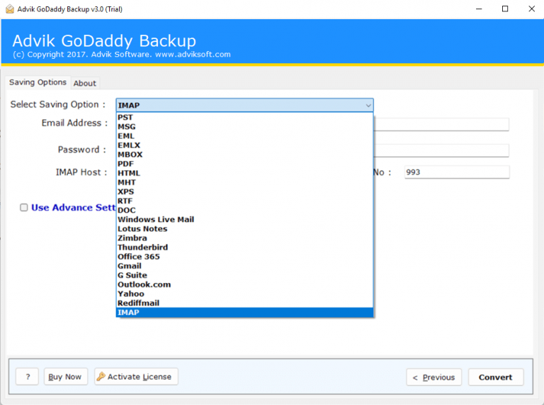 advik godaddy backup tool