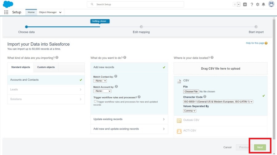 export outlook contacts to salesforce