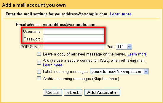 enter eircom email account details