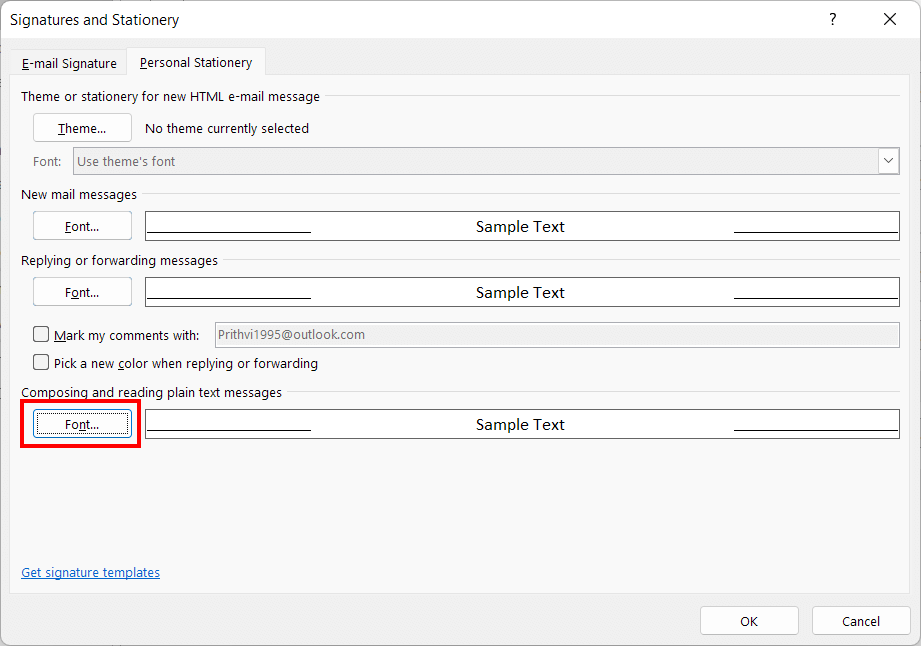 Change font in Outlook 2