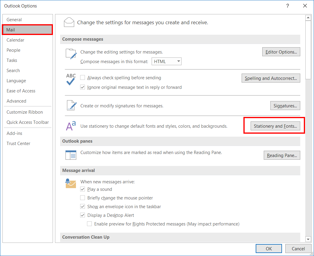 Change font in Outlook