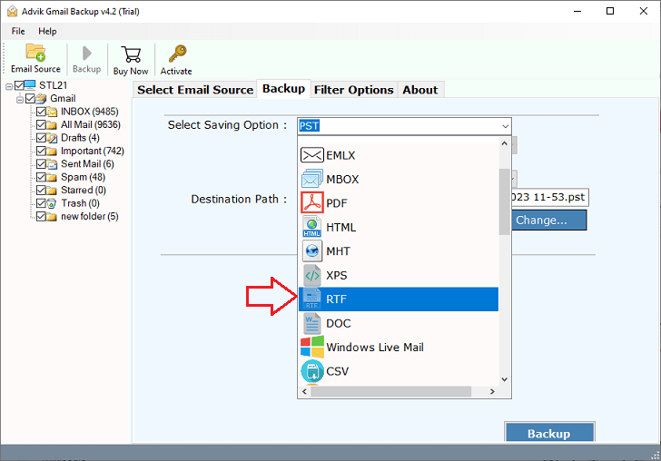 convert gmail message to text file