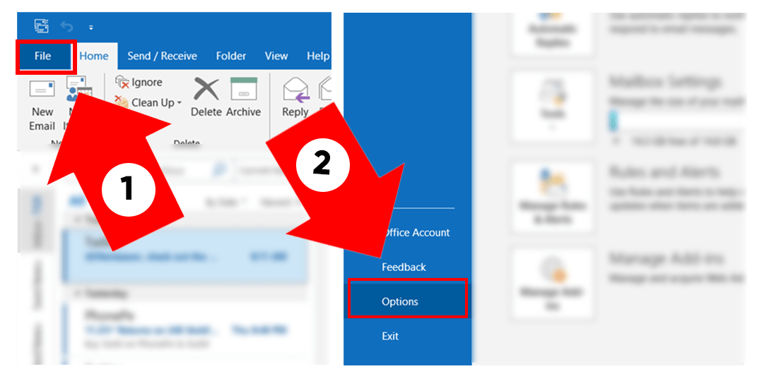 outlook option menu