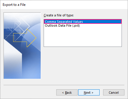 export email addresses as csv from outlook