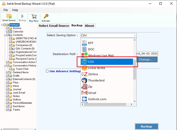 extract contacts from Hotmail to Excel