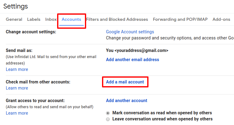 click accounts and choose add a mail account