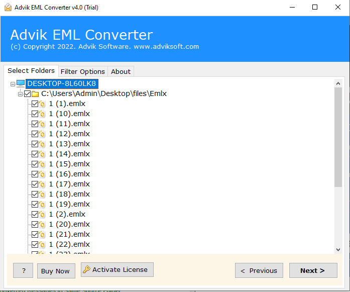 select your specific EMLX files