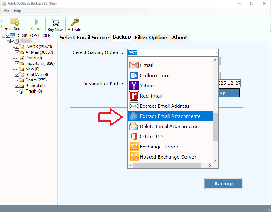 Choose Extract Email Attachments option