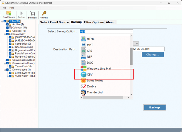 Select CSV as a saving option