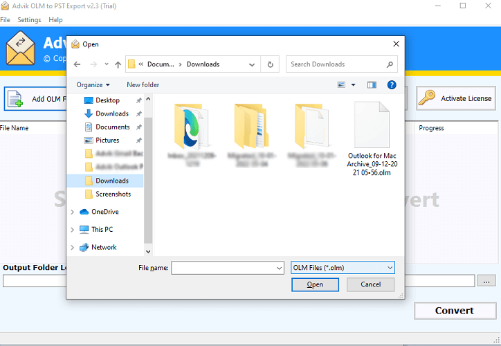 open OLM file in Outlook 2021