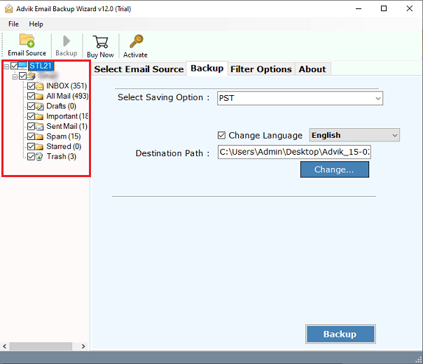 Select mailbox folders to export exchange into csv