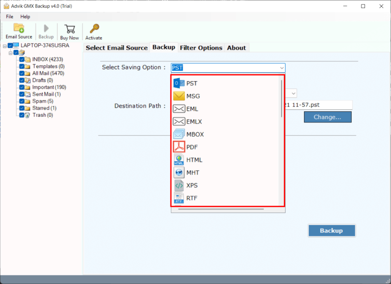 Select PST as the Saving option