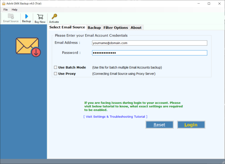 run GMX Mail to Outlook converter