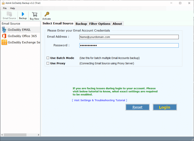 enter GoDaddy Webmail login credentials