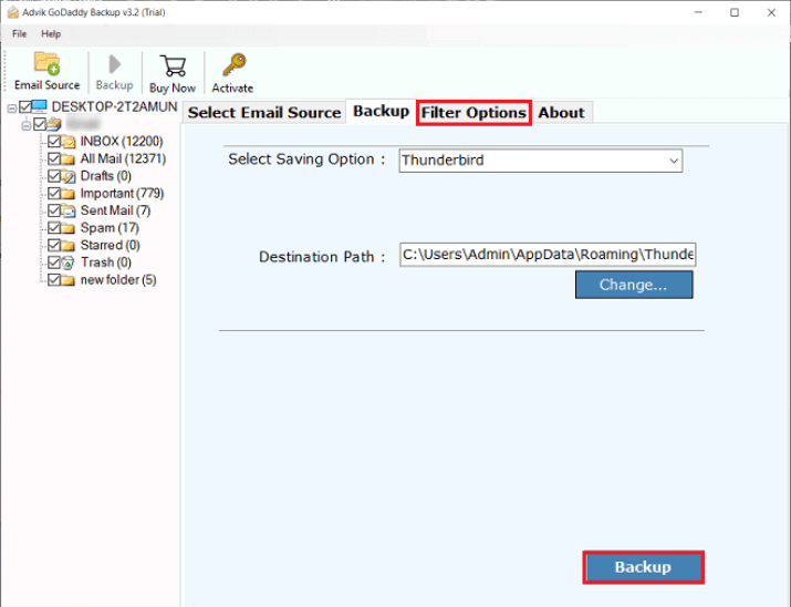 export godaddy emails to thunderbird