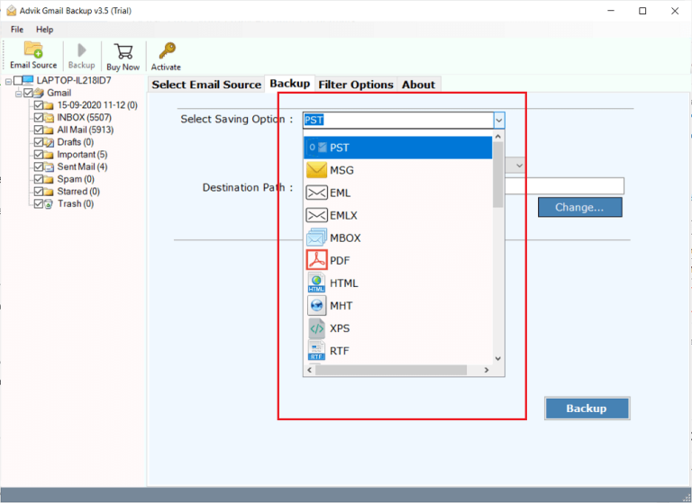 Select “PST” from “Select Saving Option”