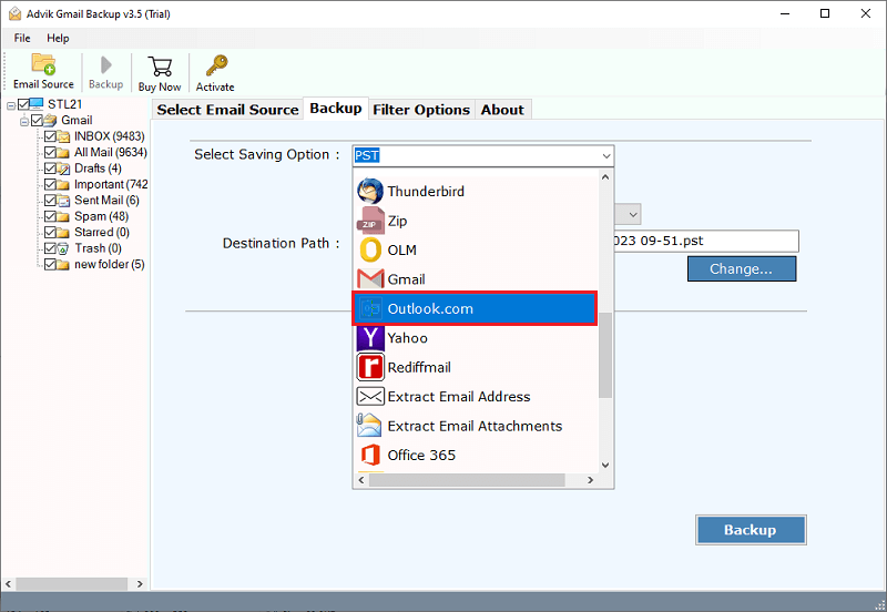 select outlook.com