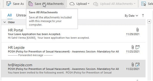 save attachments from multiple emails in outlook