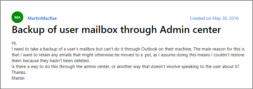 take email backup from o365 admin center