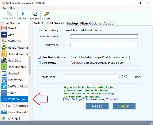 Run the software and choose IMAP Server