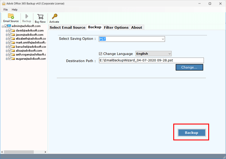 Backup Multiple Office 365 Accounts in Single Attempt