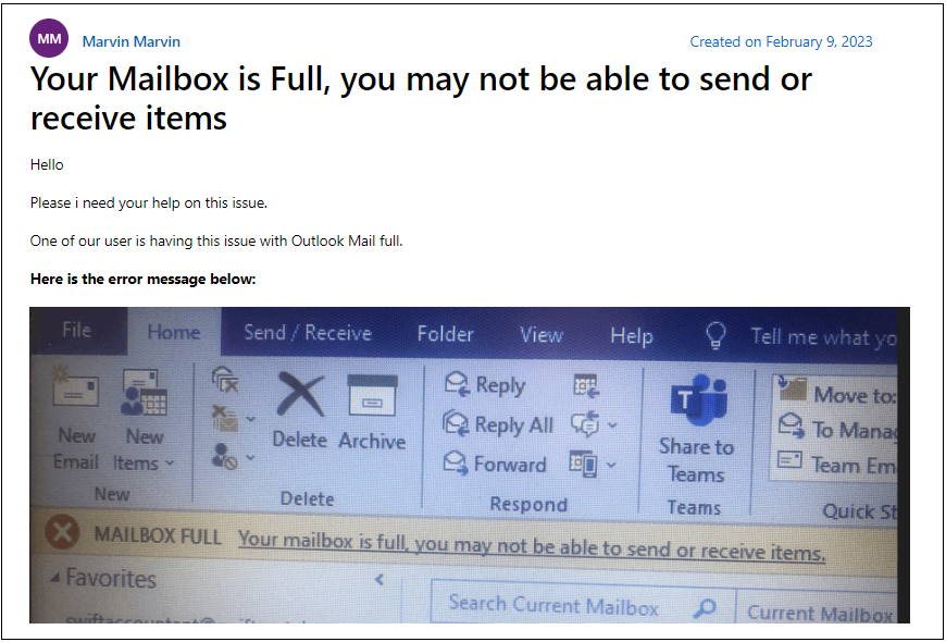 office 365 mailbox full