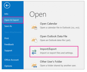 import this file into Outlook 2019