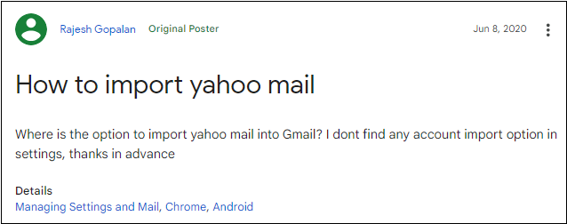 import Yahoo mail to Gmail query