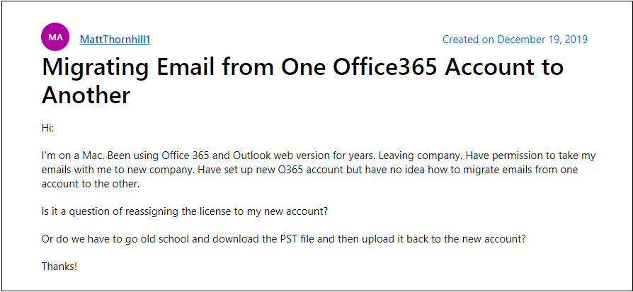 move emails from one account to another in office 365 query