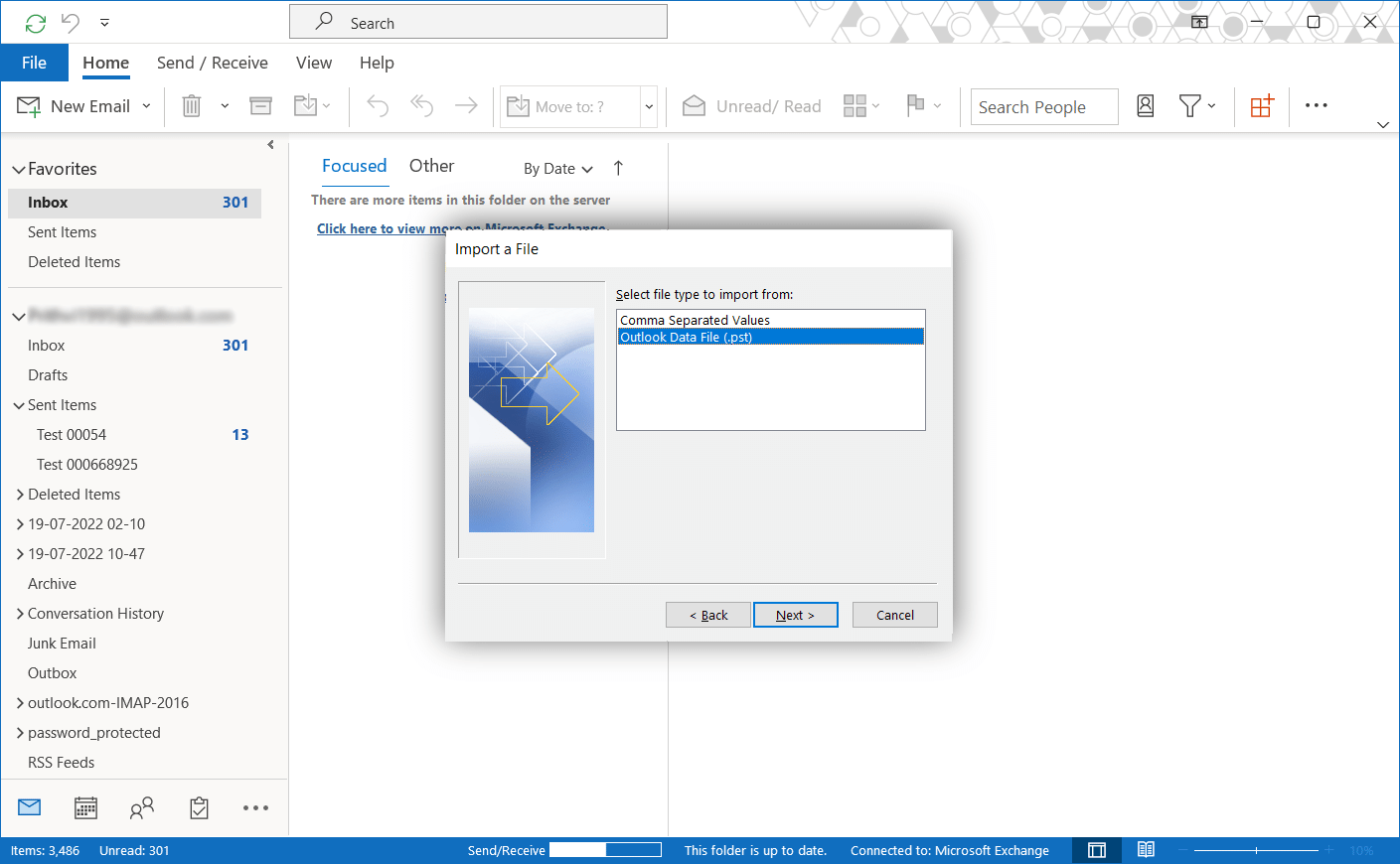 import folder from one outlook account to another outlook account