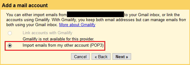 Select Import emails from my other account