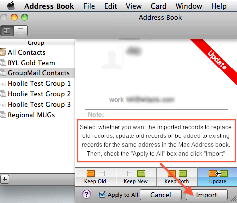 click on the import to transfer Outlook Address Book