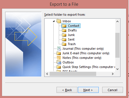 select the contact folder