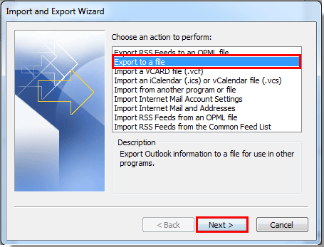 click on export to a file