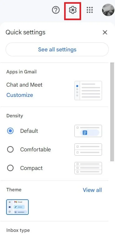 select gmail settings