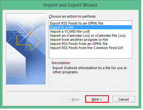 choose the export to a file