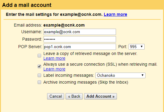 click add account to transfer at & email to gmail