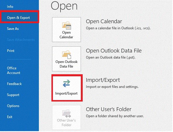 Go to File tab >> Open & Export >> Import/Export option.