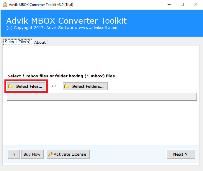 upload MBOX files into the software