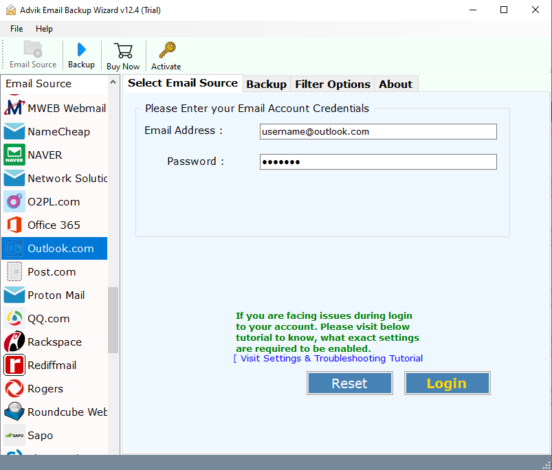 run the outlook.com backup software