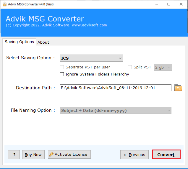 Export calendar from MSG to ICS file