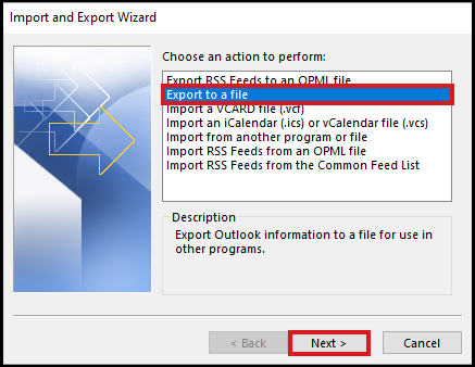 choose export to a file