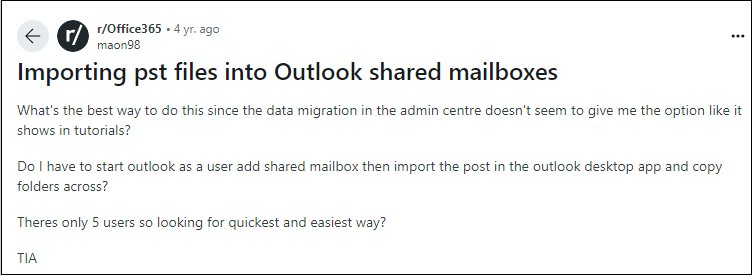 import PST to shared mailbox user query