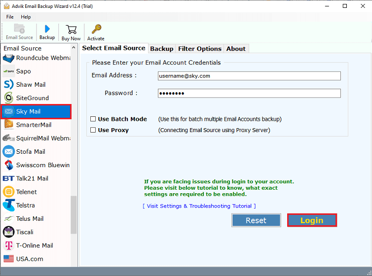 select sky mail option