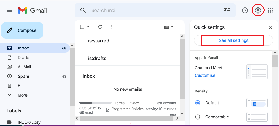 Gmail settings