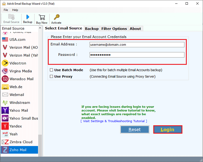 select zoho mail