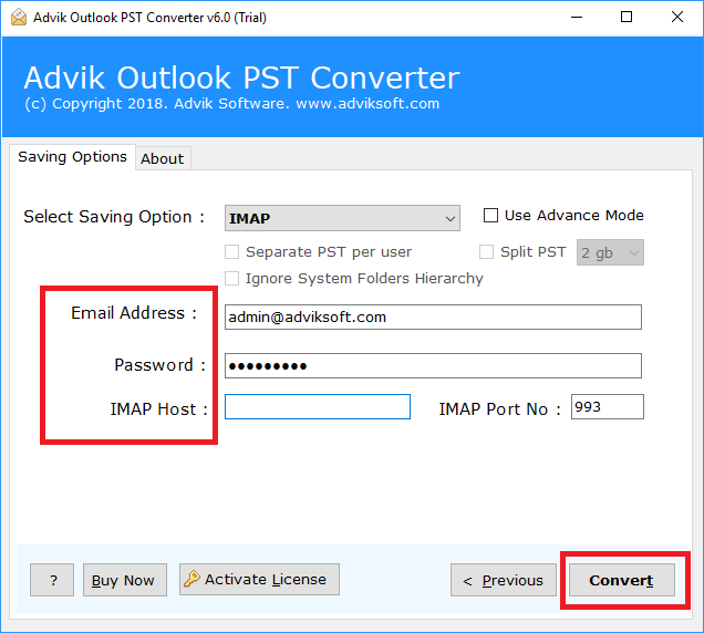 enter account details and click convert to Import pst to Airmail