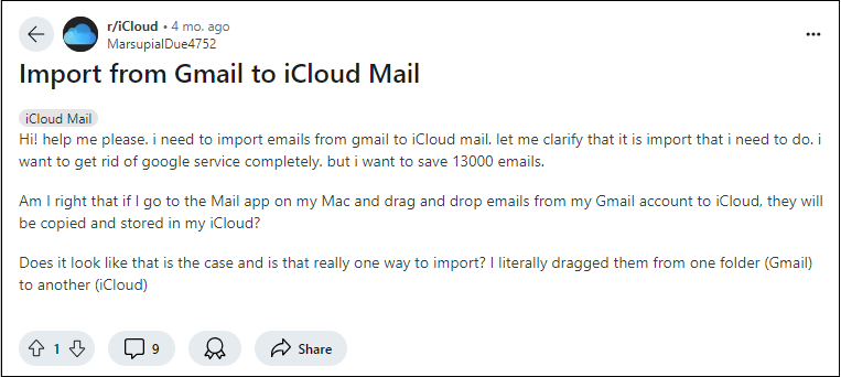 Gmail to iCloud query